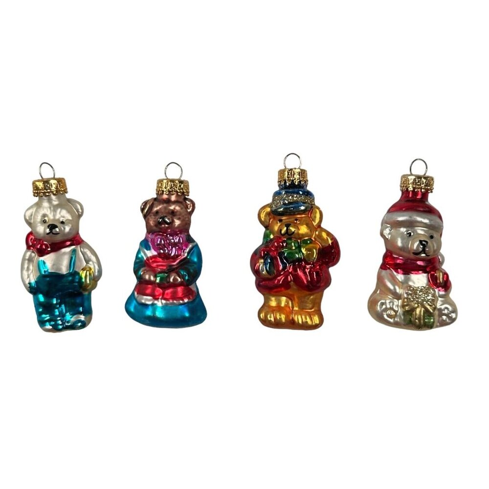 G&D Blown Glass Vintage Teddy Bear Christmas Small Ornaments Lot of 4